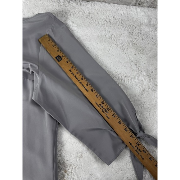 Lands End Gray Blouse Tie 3/4  Sleeve Office Career Lightweight Plus Size 22W - Picture 6 of 12